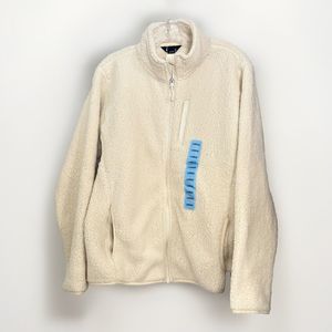 NWT Eddie Bauer Womens Full Zip Fleece Jacket Solid Ivory Size Large